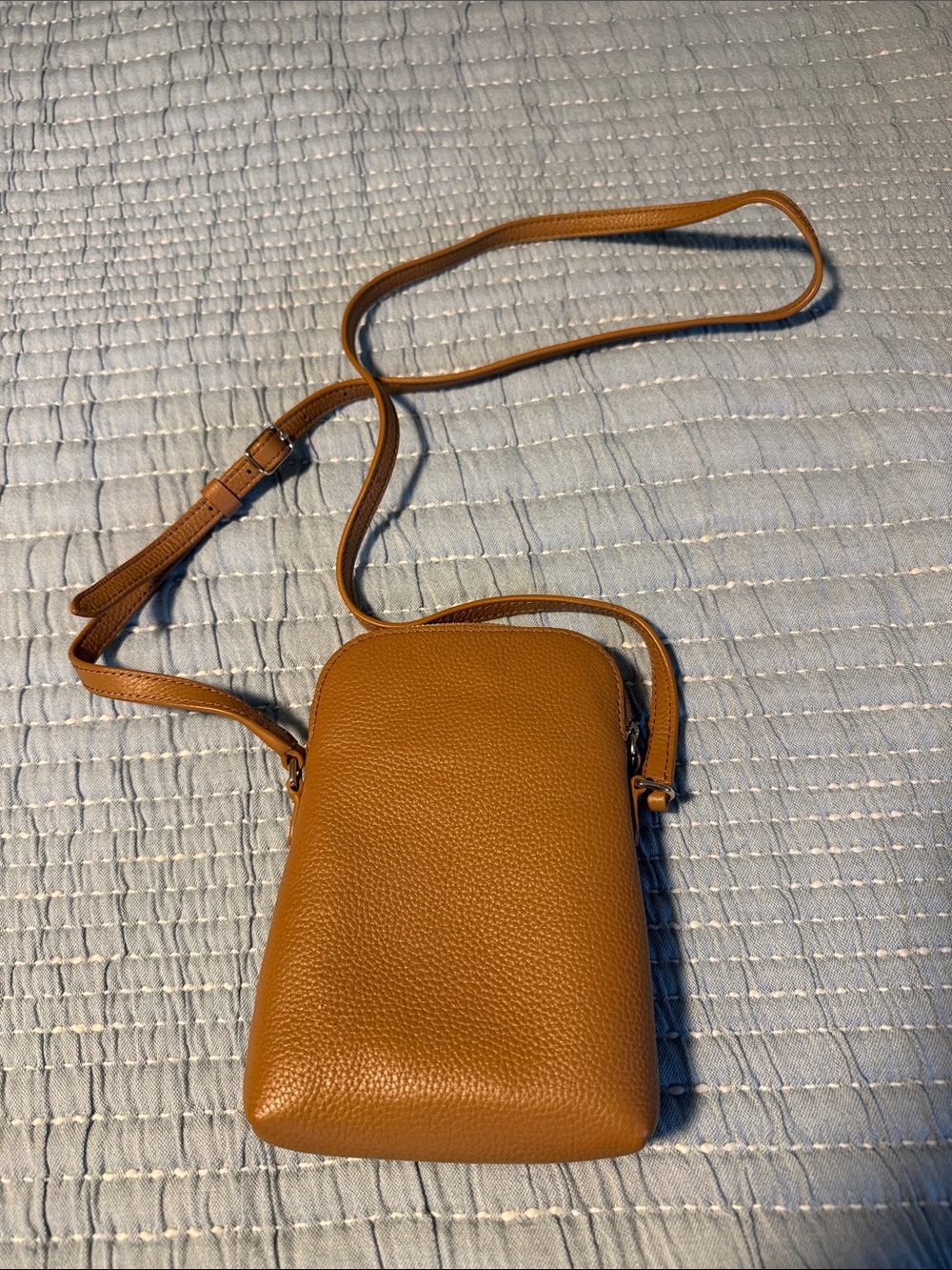 Draper James Pebbled Cognac Tan Crossbody Phone Bag